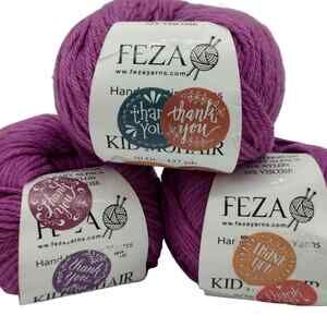 100% Organic KID MOHAIR by FEZA Yarns Mohair Alpaca Nylon Viscose Blend 3 Skeins